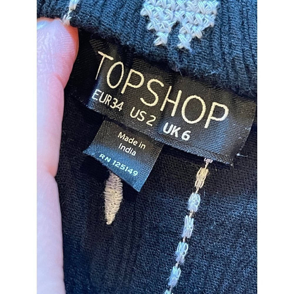 Topshop Black And‎ White Embroidered Off The Shoulder Flowy Tunic Mini Dress 2 - Picture 8 of 10